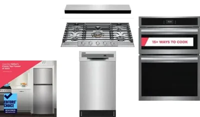 5 Piece Package Includes Refrigerator, Cooktop, Wall Oven, Hood And Dishwasher
