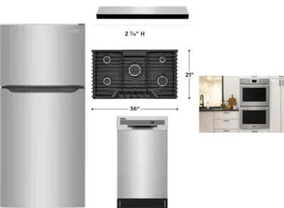 5 Piece Package Includes Refrigerator, Cooktop, Wall Oven, Hood And Dishwasher