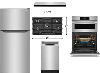 5 Piece Package Includes Refrigerator, Cooktop, Wall Oven, Hood And Dishwasher
