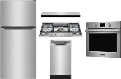 5 Piece Package Includes Refrigerator, Cooktop, Wall Oven, Hood And Dishwasher