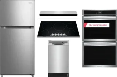 5 Piece Package Includes Refrigerator, Cooktop, Wall Oven, Hood And Dishwasher