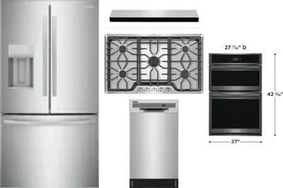 5 Piece Package Includes Refrigerator, Cooktop, Wall Oven, Hood And Dishwasher