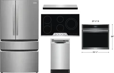 5 Piece Package Includes Refrigerator, Cooktop, Wall Oven, Hood And Dishwasher