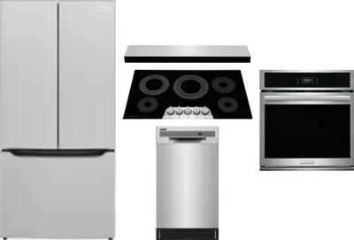 5 Piece Package Includes Refrigerator, Cooktop, Wall Oven, Hood And Dishwasher