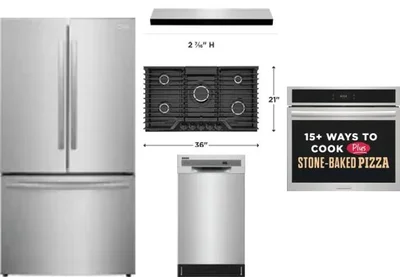 5 Piece Package Includes Refrigerator, Cooktop, Wall Oven, Hood And Dishwasher