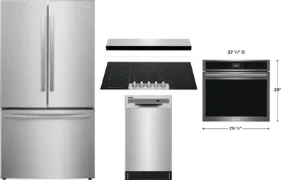 5 Piece Package Includes Refrigerator, Cooktop, Wall Oven, Hood And Dishwasher