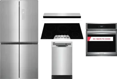 5 Piece Package Includes Refrigerator, Cooktop, Wall Oven, Hood And Dishwasher