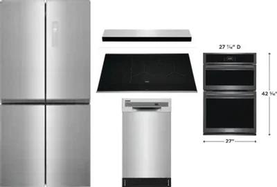 5 Piece Package Includes Refrigerator, Cooktop, Wall Oven, Hood And Dishwasher