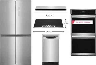 5 Piece Package Includes Refrigerator, Cooktop, Wall Oven, Hood And Dishwasher