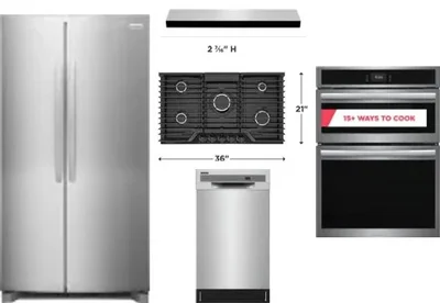 5 Piece Package Includes Refrigerator, Cooktop, Wall Oven, Hood And Dishwasher