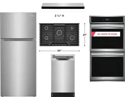 5 Piece Package Includes Refrigerator, Cooktop, Wall Oven, Hood And Dishwasher