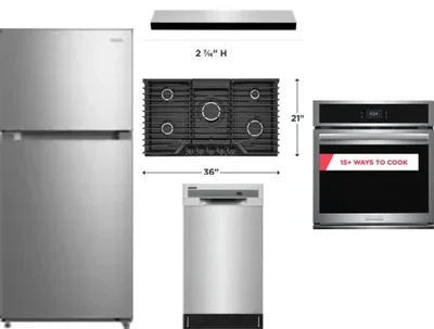 5 Piece Package Includes Refrigerator, Cooktop, Wall Oven, Hood And Dishwasher