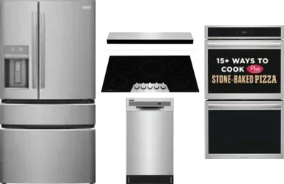 5 Piece Package Includes Refrigerator, Cooktop, Wall Oven, Hood And Dishwasher