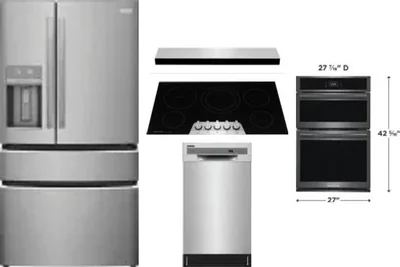 5 Piece Package Includes Refrigerator, Cooktop, Wall Oven, Hood And Dishwasher