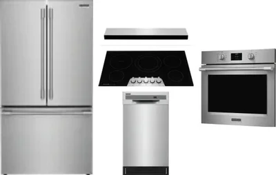 5 Piece Package Includes Refrigerator, Cooktop, Wall Oven, Hood And Dishwasher