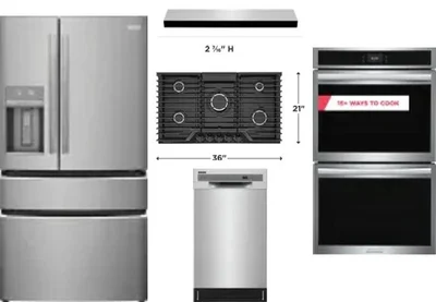 5 Piece Package Includes Refrigerator, Cooktop, Wall Oven, Hood And Dishwasher