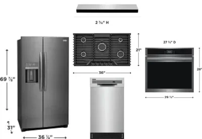 5 Piece Package Includes Refrigerator, Cooktop, Wall Oven, Hood And Dishwasher