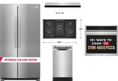 5 Piece Package Includes Refrigerator, Cooktop, Wall Oven, Hood And Dishwasher