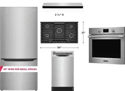 5 Piece Package Includes Refrigerator, Cooktop, Wall Oven, Hood And Dishwasher