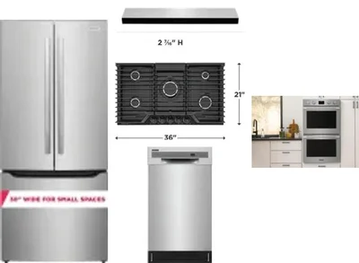 5 Piece Package Includes Refrigerator, Cooktop, Wall Oven, Hood And Dishwasher