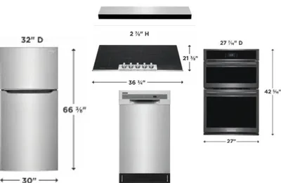 5 Piece Package Includes Refrigerator, Cooktop, Wall Oven, Hood And Dishwasher