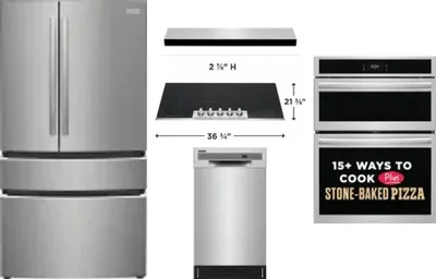 5 Piece Package Includes Refrigerator, Cooktop, Wall Oven, Hood And Dishwasher