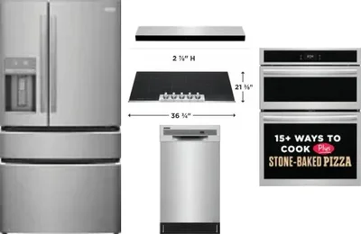 5 Piece Package Includes Refrigerator, Cooktop, Wall Oven, Hood And Dishwasher