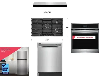 5 Piece Package Includes Refrigerator, Cooktop, Wall Oven, Hood And Dishwasher