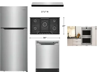 5 Piece Package Includes Refrigerator, Cooktop, Wall Oven, Hood And Dishwasher