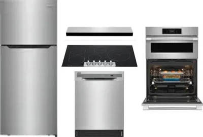 5 Piece Package Includes Refrigerator, Cooktop, Wall Oven, Hood And Dishwasher