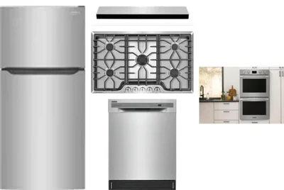 5 Piece Package Includes Refrigerator, Cooktop, Wall Oven, Hood And Dishwasher