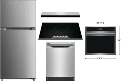 5 Piece Package Includes Refrigerator, Cooktop, Wall Oven, Hood And Dishwasher