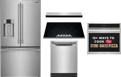 5 Piece Package Includes Refrigerator, Cooktop, Wall Oven, Hood And Dishwasher