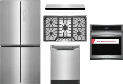 5 Piece Package Includes Refrigerator, Cooktop, Wall Oven, Hood And Dishwasher