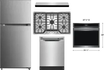 5 Piece Package Includes Refrigerator, Cooktop, Wall Oven, Hood And Dishwasher
