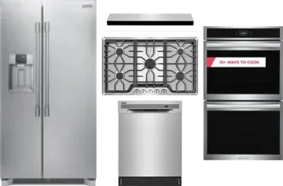 5 Piece Package Includes Refrigerator, Cooktop, Wall Oven, Hood And Dishwasher