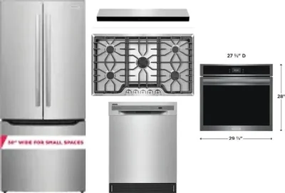 5 Piece Package Includes Refrigerator, Cooktop, Wall Oven, Hood And Dishwasher