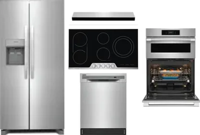 5 Piece Package Includes Refrigerator, Cooktop, Wall Oven, Hood And Dishwasher