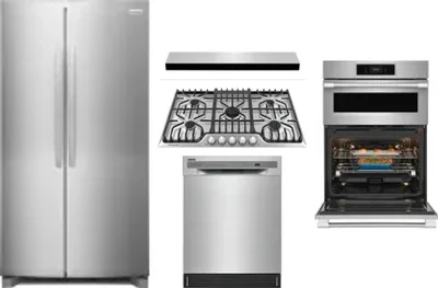 5 Piece Package Includes Refrigerator, Cooktop, Wall Oven, Hood And Dishwasher