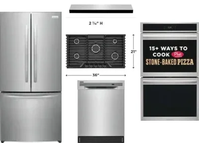 5 Piece Package Includes Refrigerator, Cooktop, Wall Oven, Hood And Dishwasher