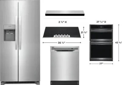 5 Piece Package Includes Refrigerator, Cooktop, Wall Oven, Hood And Dishwasher