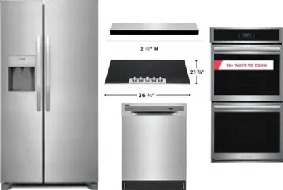 5 Piece Package Includes Refrigerator, Cooktop, Wall Oven, Hood And Dishwasher
