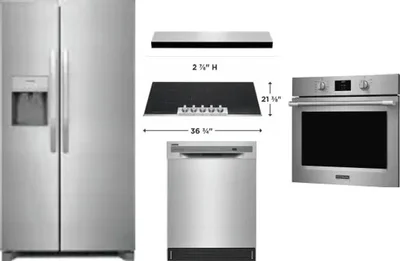 5 Piece Package Includes Refrigerator, Cooktop, Wall Oven, Hood And Dishwasher