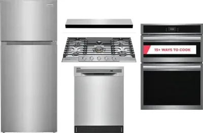 5 Piece Package Includes Refrigerator, Cooktop, Wall Oven, Hood And Dishwasher