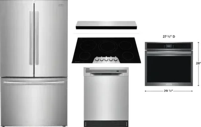 5 Piece Package Includes Refrigerator, Cooktop, Wall Oven, Hood And Dishwasher