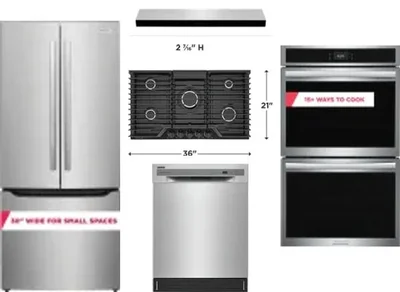 5 Piece Package Includes Refrigerator, Cooktop, Wall Oven, Hood And Dishwasher