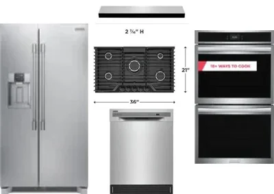 5 Piece Package Includes Refrigerator, Cooktop, Wall Oven, Hood And Dishwasher
