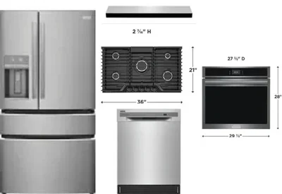 5 Piece Package Includes Refrigerator, Cooktop, Wall Oven, Hood And Dishwasher