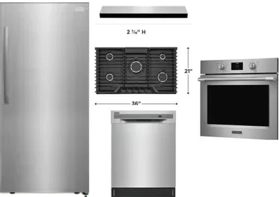 5 Piece Package Includes Refrigerator, Cooktop, Wall Oven, Hood And Dishwasher