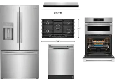 5 Piece Package Includes Refrigerator, Cooktop, Wall Oven, Hood And Dishwasher